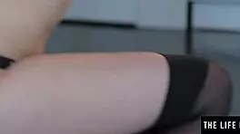 Hot bdsm teen in crotchless leather panties masturbates to orgasm while bound