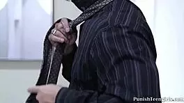 Freakish Tattooed Teen Punished with Spanking and Big Cock in Garage