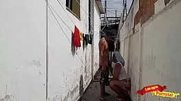 Two young and juicy maids get pounded in the backyard and he makes her swallow his load