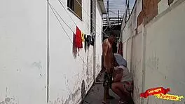 Two young and juicy maids get pounded in the backyard and he makes her swallow his load