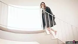 Stepdad catches teen stepdaughter stripping in club, clothes ripped for hardcore riding