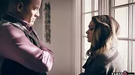 Stepdad catches teen stepdaughter stripping in club, clothes ripped for hardcore riding