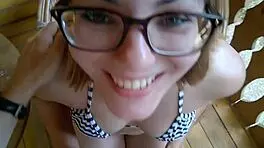 Girl Next Door in Glasses Masters Deepthroat Blowjob Skills