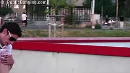 Blonde Teen's Extreme Public Threesome with Two Young Guys!