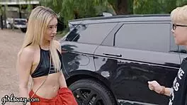 During the photoshoot, the hot teen in lingerie experiences deep fingering and squirting.