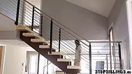 Petite stepsister teen indulges in hard sex under the shower, contrasting her innocent look with intense passion