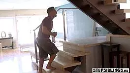 Petite stepsister teen indulges in hard sex under the shower, contrasting her innocent look with intense passion