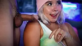 Sexy blonde Colombian teen deeply sucks cock on webcam