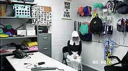 Mads shoplifts, clothes ripped in office sex tape with cowgirl and doggystyle!