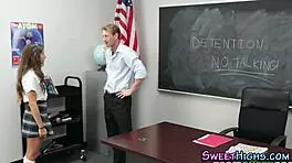 Teenager in uniform riding cock hard, getting facial cumshot!