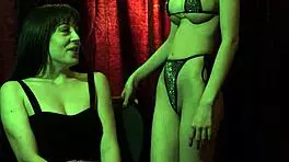 Lesbian Milf Fingering Busty Stripper's Shaved Pussy