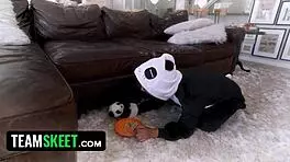 Exotic Petite Babe Jumps On Huge Cock In Panda Costume