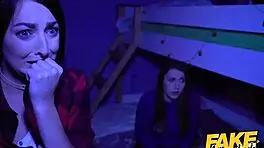 Fake hostel halloween threesome under bed