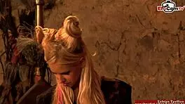 Lesbian anal threesome featuring glass dildos and skinny petite sluts