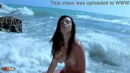 Brunette In Red Bikini Gets Naked Outdoors