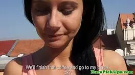 Shy European pickup babe flashes her panties in an upskirt view for neighbors in reality POV