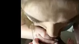busty babe gives blowjob to monster cock in panties