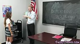 highschool uniformed teen 18+ sucks and fucks in classroom with brunette coed