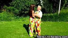 pretty teen 18+ seduced to suck by old stud outdoors