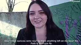 why is this blogger girl sucking a guy in a deserted place? and he cums on her face!