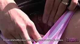 Petite 18+ Amber flashing her shaved body in risky public spots 😍