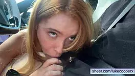 Sexy big tits redhead Zoey Luna fucking rough in car, deepthroat and doggystyle bent over 😍