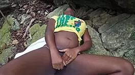 ebony babe plays with pussy using sex toy