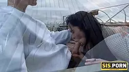 brunette teen enjoys taboo sex in shower to quit smoking