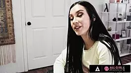 Gorgeous teen Lily Larimar scissoring wet pussy with bestie during massage.