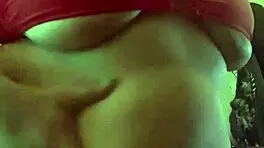 Chubby teen in fishnets belly play