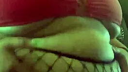 Chubby teen in fishnets belly play