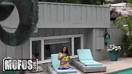 ziggy star puts cigar in pussy by pool watched by security guy