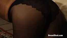 Disappeared on Arrival Lesbian Maid Kneeling to Serve Her Dominant Mistress in BDSM Femdom Submission.