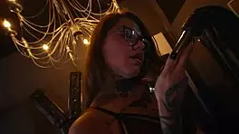tattoo girl fucked hard in bdsm studio with leather