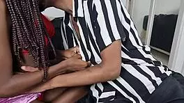 Curious husband watches wife fulfill fantasy with another man in lingerie.