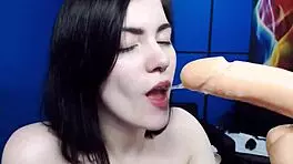 Sexy teen 18+ with juicy ass is playing with big dildo on webcam