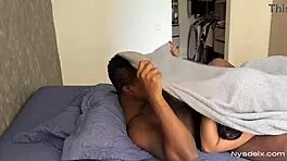 Amateur couple rides big cock in morning sex under savannah