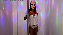 Dirty hot student brunette dances after class, showing tight wet pussy under skirt!