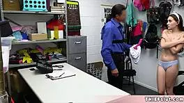 Cute shoplifter Sera Ryder caught with a dildo, showing the cop her skills.