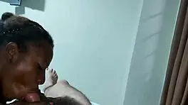 Ebony teen sucks and fucks in missionary and doggystyle for creampie