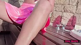 Novinha plays with inflatable toy and masturbates in pool cumming multiple times complete on Red