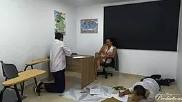 venezuelan milf teacher teaches two guys to draw their cocks 😏