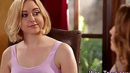 blonde teen 18+ gets finger banged by brunette lesbian