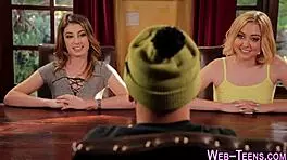 blonde teen 18+ gets finger banged by brunette lesbian