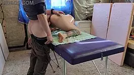 sexy tattooed girl sasha grein gets massage but massagist fucks her hairy asshole and pussy in 4k