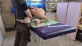 sexy tattooed girl sasha grein gets massage but massagist fucks her hairy asshole and pussy in 4k