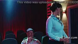 horny teen fucks in public cinema with tall brunette