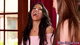 so, these lesbians were just chilling, squirting on a teen 18+ while fingering. it got wild real quick near the couch.