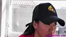 Ember Snow Gets Caught Riding Big Ass in Kinky Blowjob with Two Horny Customers