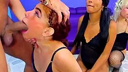 three latinas sucking friend's monster cock